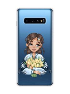 Прозорий чохол на Samsung Galaxy S10 Plus :: Дівчина з тюльпанами (принт 22)