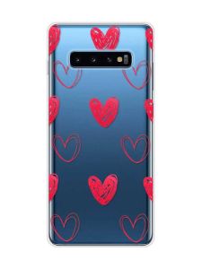 Прозорий чохол на Samsung Galaxy S10 Plus :: Сердечка червоні (принт 77)