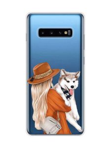 Прозорий чохол на Samsung Galaxy S10 Plus :: Дівчина з песиком (принт 115)