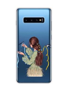 Прозорий чохол на Samsung Galaxy S10 Plus :: Дівчина з ластівками (принт 16)