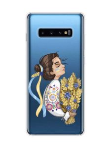 Прозорий чохол на Samsung Galaxy S10 Plus :: Українка з колосками (патріотичний принт 172)