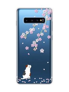 Прозорий чохол на Samsung Galaxy S10 Plus :: Котик і сакура (принт 283)