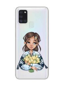 Прозорий чохол на Samsung Galaxy A21s  :: Дівчина з тюльпанами (принт 22)