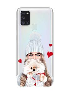 Прозорий чохол на Samsung Galaxy A21s  :: Дівчина з песиком (принт 142)