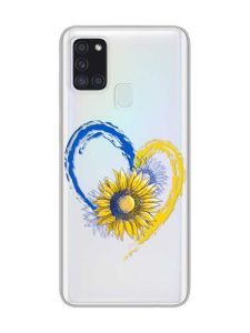 Прозорий чохол на Samsung Galaxy A21s  :: Серце з соняхом. Україна (принт 260)