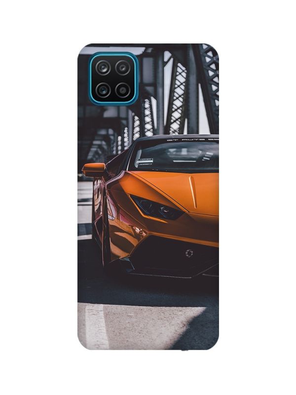 Матовий чохол з бірюзовими боками на Samsung Galaxy A12 :: Авто помаранчеве (принт 237)