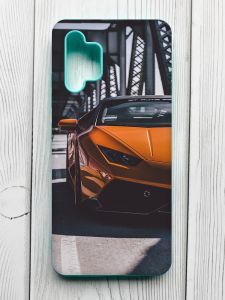 Матовий чохол з бірюзовими боками на Samsung Galaxy A32 :: Авто помаранчеве (принт 237)