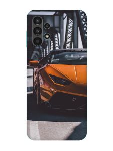 Матовий чохол з бірюзовими боками на Samsung Galaxy A13 4G :: Авто помаранчеве (принт 237)