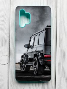 Матовий чохол з бірюзовими боками на Samsung Galaxy A32 :: Авто чорне (принт 235)