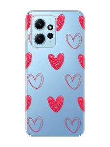 Прозорий чохол на Xiaomi Redmi Note 12 4G :: Сердечка червоні (принт 77)