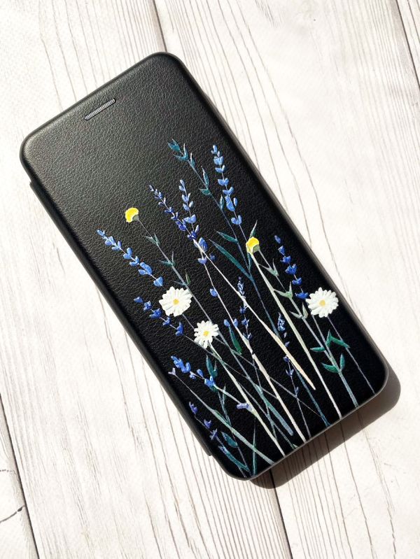 Чохол-книжка з малюнком для Xiaomi Redmi Note 8 Чорний :: Польові квіти (принт 270)