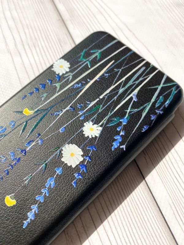 Чохол-книжка з малюнком для Xiaomi Redmi Note 8 Чорний :: Польові квіти (принт 270)