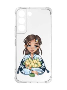 Чохол із потовщеними кутами на Samsung Galaxy S22 :: Дівчина з тюльпанами (принт 22)