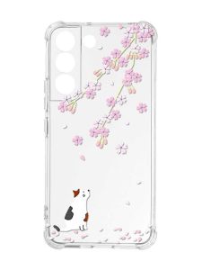 Чохол із потовщеними кутами на Samsung Galaxy S22 :: Котик і сакура (принт 283)