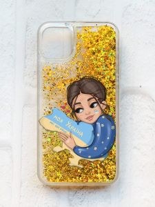 Чохол із плаваючими блискітками на iPhone 11 Золотий :: Моя Україна (принт 2)