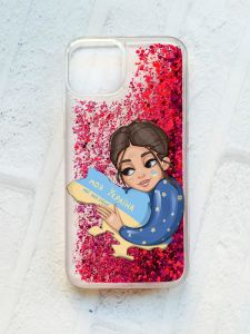 Чохол із плаваючими блискітками на iPhone 14 Рожевий :: Моя Україна (принт 2)