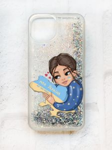 Чохол із плаваючими блискітками на iPhone 13 Срібний :: Моя Україна (принт 2)