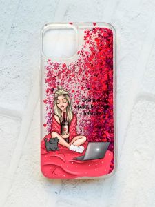 Чохол із плаваючими блискітками на iPhone 14 Рожевий :: Дівчина з вином (принт 220)