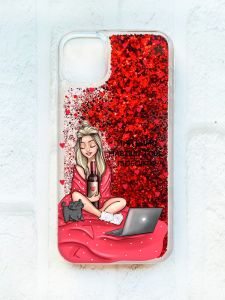 Чохол із плаваючими блискітками на iPhone 11 Червоний :: Дівчина з вином (принт 220)