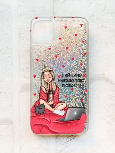 Чохол із плаваючими блискітками на iPhone 11 Срібний :: Дівчина з вином (принт 220)