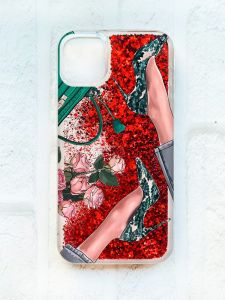 Чохол із плаваючими блискітками на iPhone 11 Червоний :: Туфельки і квіти (принт 225)