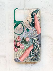 Чохол із плаваючими блискітками на iPhone 11 Срібний :: Туфельки і квіти (принт 225)