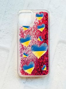 Чохол із плаваючими блискітками на iPhone 13 Рожевий :: Сердечка. Україна (принт 258)