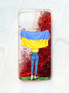 Чохол із плаваючими блискітками на iPhone 14 Червоний :: Дівчина з прапором (принт 263)