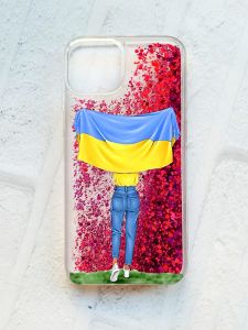 Чохол із плаваючими блискітками на iPhone 14 Рожевий :: Дівчина з прапором (принт 263)