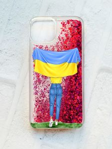 Чохол із плаваючими блискітками на iPhone 13 Рожевий :: Дівчина з прапором (принт 263)