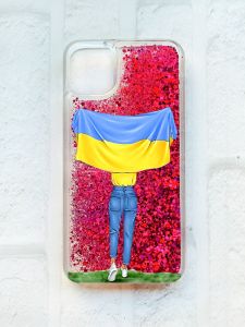 Чохол із плаваючими блискітками на iPhone 11 Рожевий :: Дівчина з прапором (принт 263)
