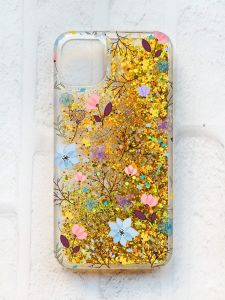 Чохол із плаваючими блискітками на iPhone 11 Золотий :: Квітковий фон (принт 267)