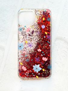 Чохол із плаваючими блискітками на iPhone 13 Червоний :: Квітковий фон (принт 267)