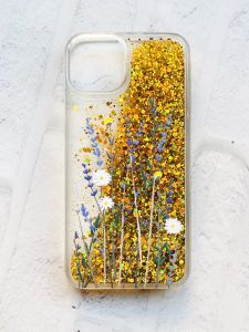 Чохол із плаваючими блискітками на iPhone 14 Золотий :: Польові квіти (принт 270)