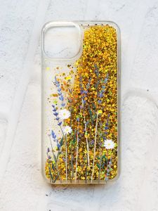 Чохол із плаваючими блискітками на iPhone 13 Золотий :: Польові квіти (принт 270)
