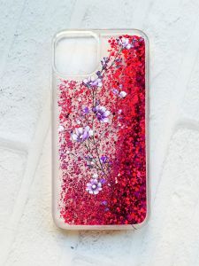 Чохол із плаваючими блискітками на iPhone 14 Рожевий :: Гілочка квітів (принт 278)