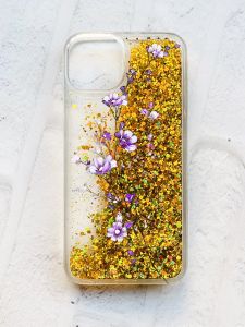 Чохол із плаваючими блискітками на iPhone 13 Золотий :: Гілочка квітів (принт 278)