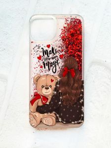 Чохол із плаваючими блискітками на iPhone 14 Червоний :: Дівчина з ведмедиком (принт 188)