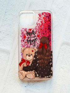 Чохол із плаваючими блискітками на iPhone 14 Рожевий :: Дівчина з ведмедиком (принт 188)