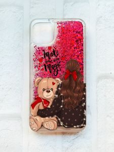 Чохол із плаваючими блискітками на iPhone 11 Рожевий :: Дівчина з ведмедиком (принт 188)