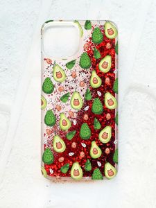 Чохол із плаваючими блискітками на iPhone 13 Червоний :: Авокадо з котиками (принт 301)