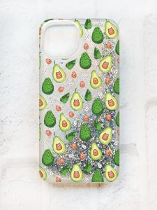 Чохол із плаваючими блискітками на iPhone 13 Срібний :: Авокадо з котиками (принт 301)
