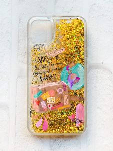 Чохол із плаваючими блискітками на iPhone 11 Золотий :: Настрій подорожувати (принт 329)
