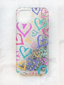 Чохол із плаваючими блискітками на iPhone 14 Срібний :: Різнокольорові сердечка (принт 332)
