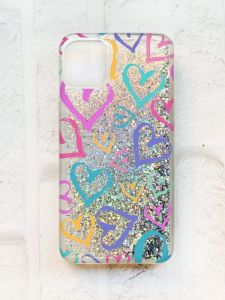 Чохол із плаваючими блискітками на iPhone 11 Срібний :: Різнокольорові сердечка (принт 332)