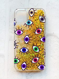 Чохол із плаваючими блискітками на iPhone 11 Золотий :: Різнокольорові очі (принт 336)