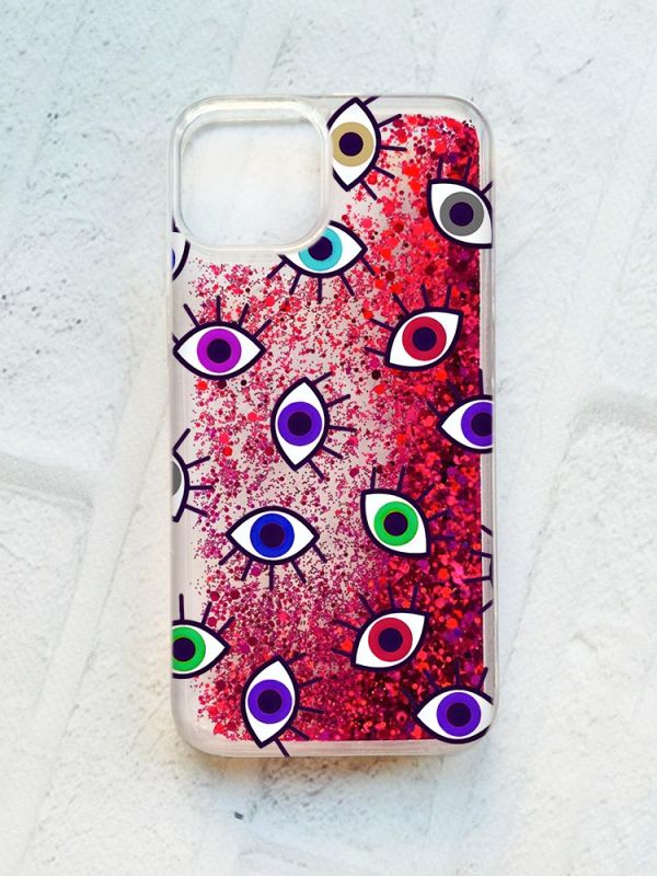 Чохол із плаваючими блискітками на iPhone 14 Рожевий :: Різнокольорові очі (принт 336)