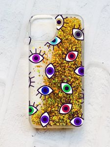 Чохол із плаваючими блискітками на iPhone 14 Золотий :: Різнокольорові очі (принт 336)
