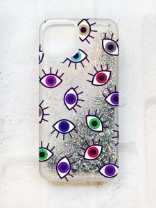 Чохол із плаваючими блискітками на iPhone 14 Срібний :: Різнокольорові очі (принт 336)