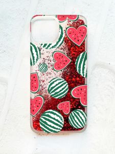 Чохол із плаваючими блискітками на iPhone 14 Червоний :: Кавуни сердечка (принт 343)